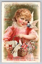 1894 Ladies Perfumed Calendar Girl Birds Hoyts German Cologne Rubifoam P15 picture