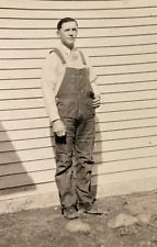 Vintage 1930s Handsome Young Man Overalls Fashion Farmer Original Photo P11o1 picture