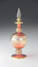 VTG Hand Blown Egyptian Cranberry Glass Perfume Bottle w/ Gold Trim & Stopper picture