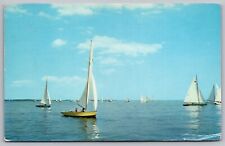 Long Island New York Scenic Coastal Sailing Chrome Cancel WOB Postcard picture