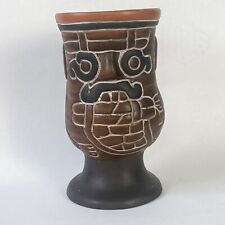 Rare Vintage Armando De Mexico Pedestal Red Clay Vase Aztec Pottery Tiki Goblet picture