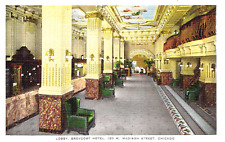 Vintage Brevoort Hotel Lobby Postcard Madison Street Chicago Illinois New picture