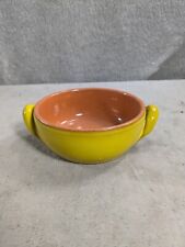 Vintage Small Pottery Double Handle Casserole Dish Distressed Yellow 4.5