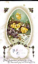 Vintage Antique Postcard Easter Baby Chicks in Basket Purple Flowers S01 picture