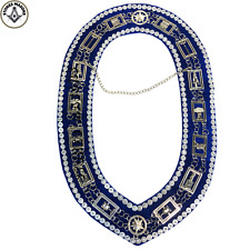 Blue Lodge Masonic Chain Collar Silver Tone Blue Velvet Backing with Rhinestone picture