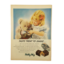 1948 Milky Way Candy Bar Vintage Print Ad Girl Feeding Teddy Bear Taste Treat picture