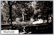 Winnebago Minnesota~Bass Lake Cabins~Picnic Tables~1940s RPPC picture