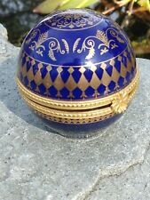 Vintage Cobalt Blue & Gold Gilt Este Lauder Porcelain Round Ball Keepsake Box picture
