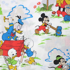 Walt Disney Prod VTG Twin Flat Sheet and Pillowcase Pair CHORES Mickey Friends picture