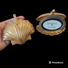 Two Bombay Company Gold Brass Sea Shell Mini Frame w/ Closure 3”x2” Photo Frame picture