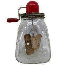 Dazey Vintage Crank Butter Churn Glass Red Bullet Top Wood Paddle No 8 Farmhouse picture