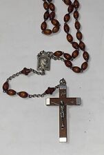 vintage Lourdes France St. Bernadette brown wooden rosary beads crucifix  picture