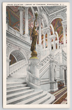 Washington DC Library of Congress Grand Staircase White Border Postcard picture