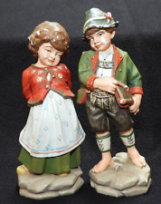 Vintage Pair of Kuno Bierling Woodcarvings Oberammergau  Carved Boy & Girl picture