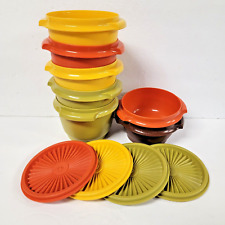 VTG Tupperware 7 Nesting Bowls 4 Lids Green Orange Yellow Servalier 866 1323 70s picture
