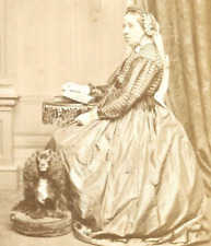 Victorian CDV Photo Woman Spaniel Dog Fashion Perkins Bath Somerset 1860s-1870s picture