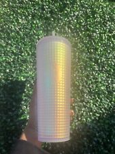 NEW Starbucks 2022 Spring Soft Touch White Unicorn Pearl Grid Iridescent Tumbler picture