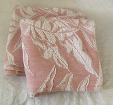 2 Vintage Pink & White Woven Cotton Barkcloth Curtain Panels 77
