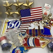 VTG Fourth Of July Patriotic Decorations Faux Stained Glass Foil Streamers Stars picture
