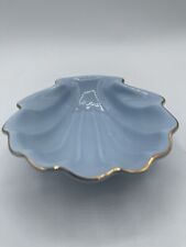 Blue Ceramic Seashell Trinket Dish Edged In Gold, 4x3 In. Perfect For Jewelry picture