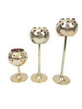 Vintage Set of 3 Graduated Brass Chalice Ball Celestial Candle Tealight Holders picture