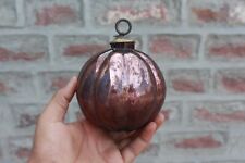 Vintage Christmas Tree Decorative Muskmelon Glass Ball with Brass Cap picture