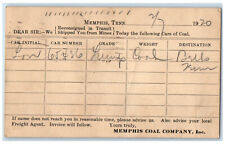 1920 Memphis Coal Company Inc. Memphis Tennessee TN Car Initial Lon Postcard picture