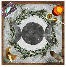 Triple Moon & Leaves Pine Evergreen Branches Altar Cloth Square 49 cm picture