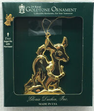 GLORIA DUCHIN COLLECTIBLE CHRISTMAS ORNAMENT RHEINDEER GOLDTONE + 24K ANGEL PIN picture