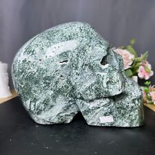 23.5LB 9.6''Large Natural Moss Agate Skull Sculpture Ornament Healing Statue picture