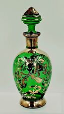 Antique Bohemian Art Nouveau Emerald Green Decanter With Silver Overlay picture