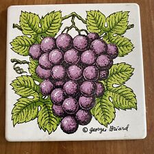 MID-CENTURY GEORGES BRIARD BUNCHES OF GRAPE ENAMEL METAL TILE TRIVET/COASTER picture