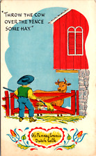 Throw The Cow Over The Fence Some Hay PA Dutch Speak Funny Vintage Postcard picture