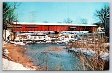 Bridgeton Covered Bridge Indiana IN Winter Snow Parke County Vtg Postcard A11 picture