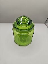 Vintage LE Smith Canister Dakota Green Glass Small Paneled Ground Top MCM READ picture