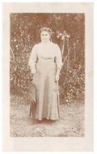 LADY WITH UMBRELLA BY THE BUSHES.VTG REAL PHOTO POSTCARD RPPC*A32 picture