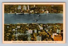 Windsor Ontario- Canada, Aerial Of Downtown, Antique, Vintage Souvenir Postcard picture