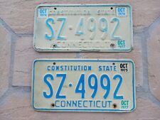 SET 1977 Connecticut Constitution State Tin License Plates Tag #SZ-4992 Huskies picture
