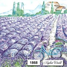 (1868) TWO Individual Paper LUNCHEON Decoupage Napkins - LAVENDER FIELD BICYCLE picture