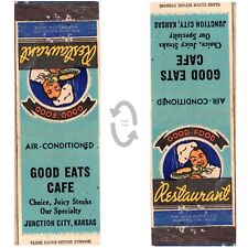 Vintage Matchbook Cover Good Eats Cafe Junction City Kansas 1950s Chef Restauran picture