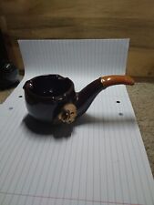 VINTAGE PIPE-SHAPED ASHTRAY with  Applied Gold Cowboy Hat  CERAMIC  ART POTTERY  picture