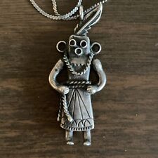 Vintage Native American Navajo Mudhead Kachina Sterling Silver Pendant Necklace picture