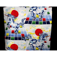 Vintage Dancing Unicorn Red Blue Yellow Graphic Blanket 70x90 Owen USA Rare picture