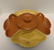 Vintage California Pottery Lazy Susan Chip & Dip Rust/Yellow 60's Flawless EUC picture