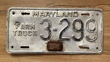 Vintage 1948 1951 Maryland MD Tag FARM TRUCK Single License Plate 3-299 Aluminum picture