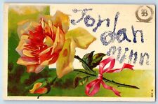 Jordan Minnesota MN Postcard Greetings Flowers Glitter Embossed 1909 Vintage picture