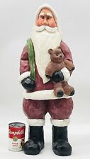 Folk Art 24” Tall 3D Santa Clause Sculpture~ Old World Santa /Bear~Toy Soldier picture