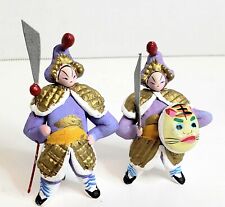 Vintage Pair of Japanese Clay Samurai Soldiers Handmade and Painted 3.25
