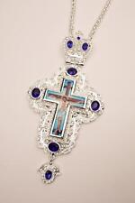 Orthodox Catholic Bishop Large Pectoral Cross Crucifix with Chain, Silver Plated picture
