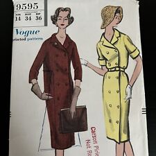 Vintage 1950s Vogue 9595 Double Breasted Coat Dress Sewing Pattern 14 XS CUT picture